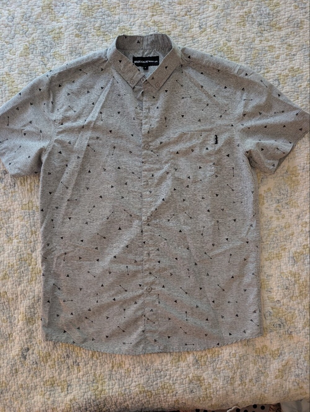 Mens Gray Button-Up Shirt with Tribal Print